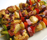 Brochette viande de bœuf, légumes.